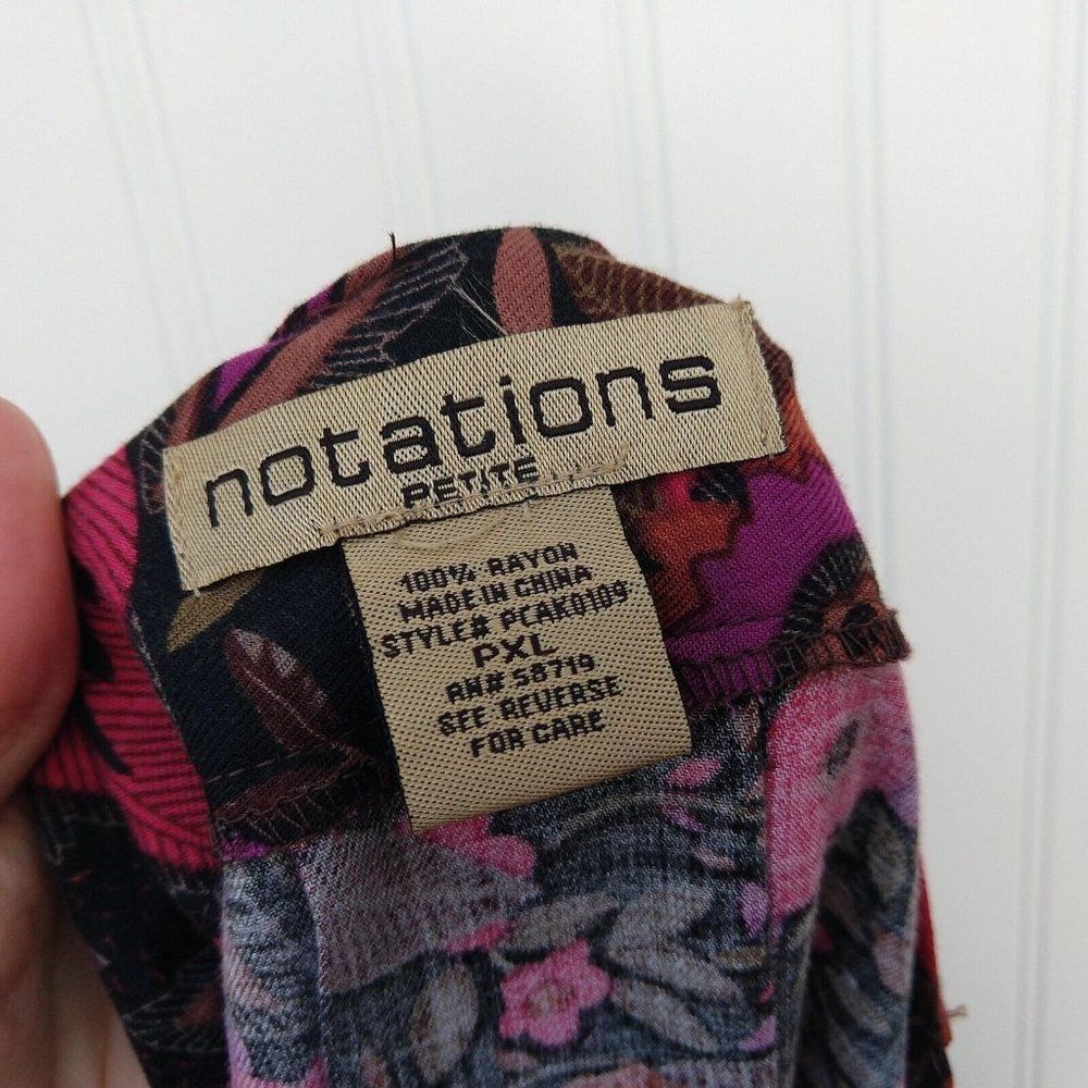 Notations Vintage 90s Floral Midi Skirt Size XL Petite Black Flower Print Rayon - Picture 8 of 12